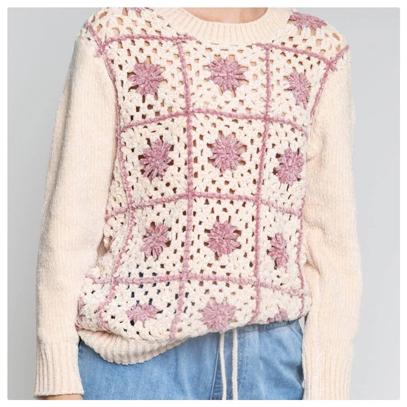 POL Crochet Granny Squares Chenille Sweater - Picture 4 of 7